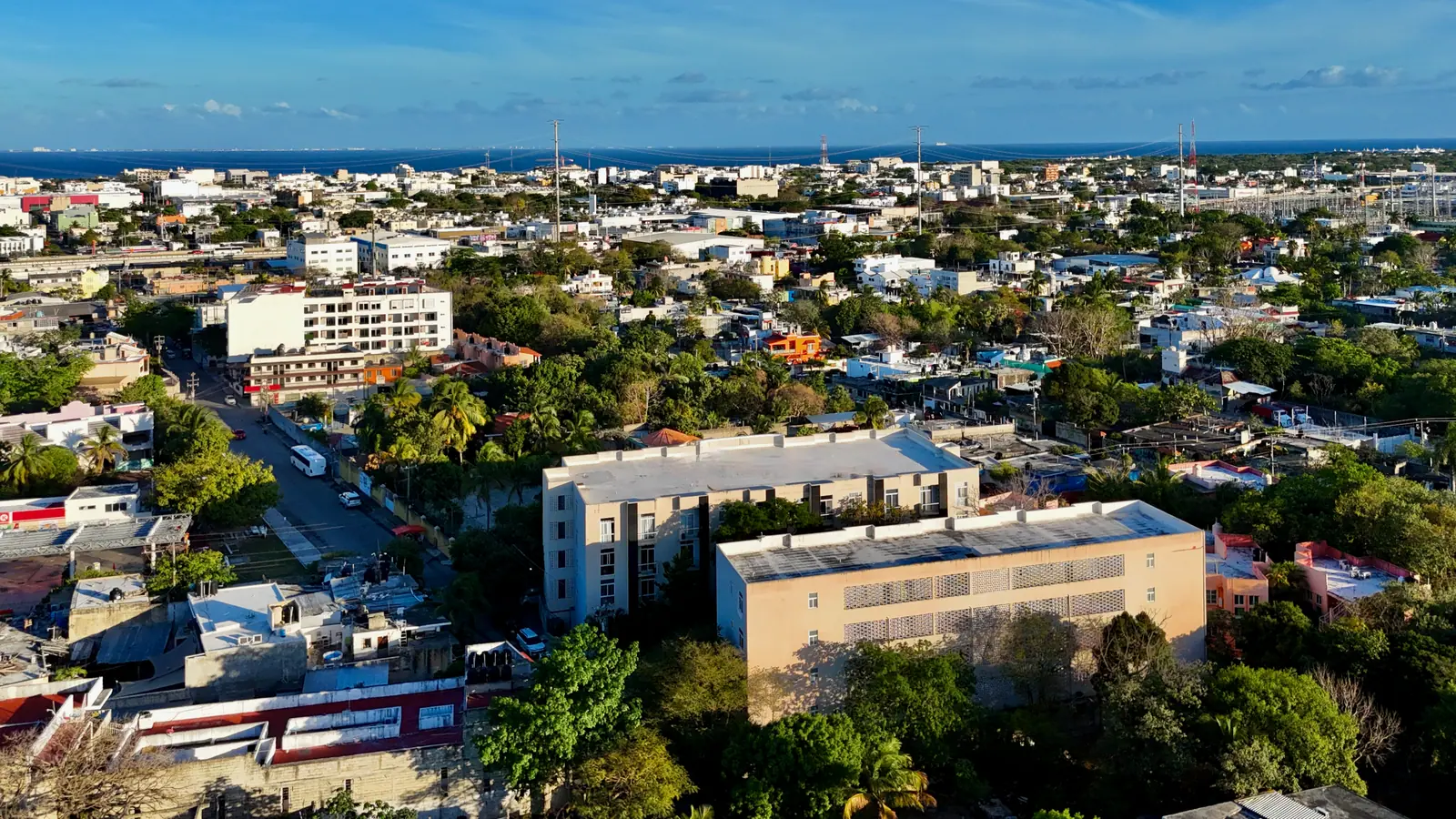 Downtown Playa del Carmen seen from above, close to the beach